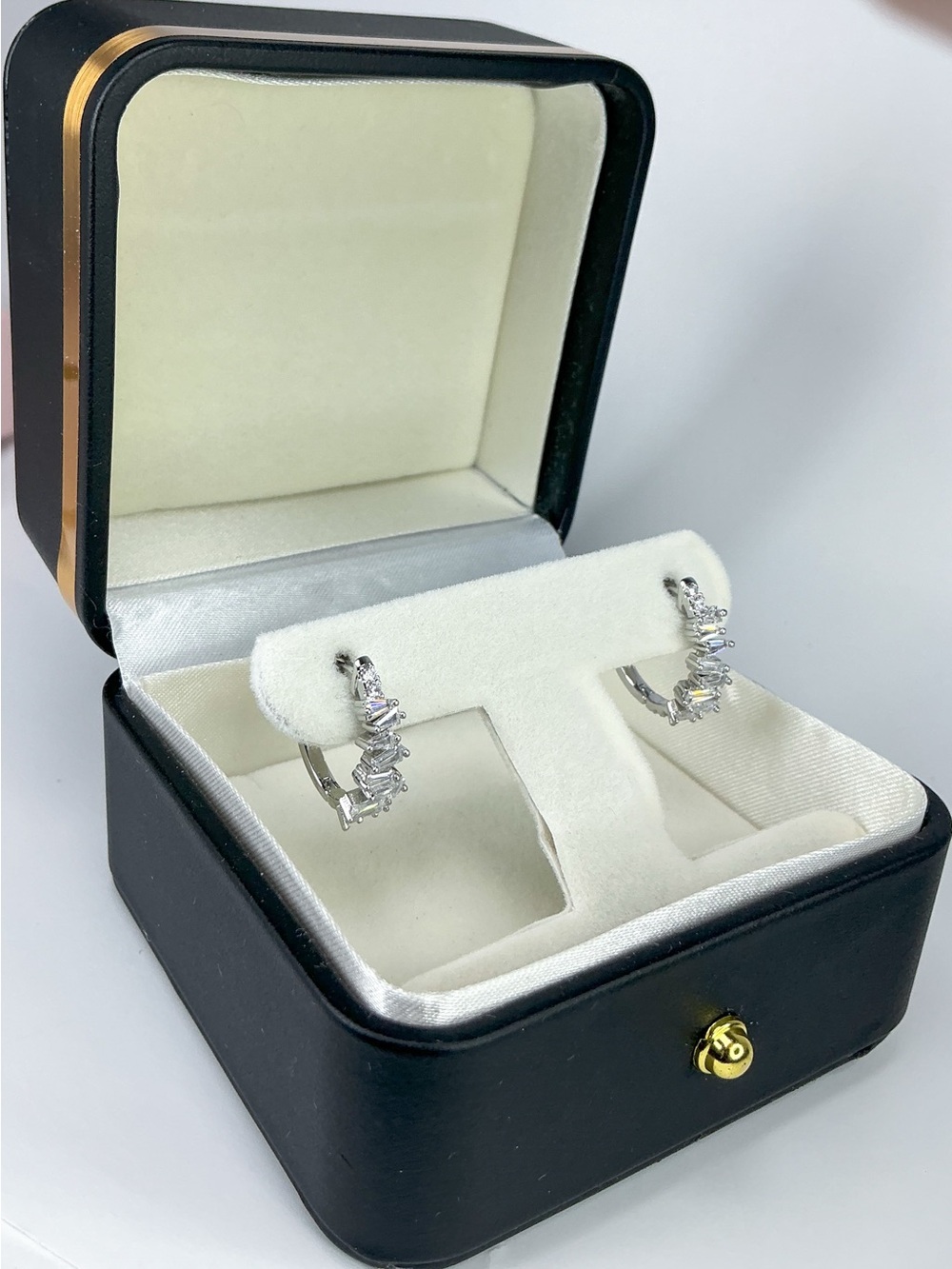 Tapered Baguette Cz C Hoop Earrings - Picture 8 of 9